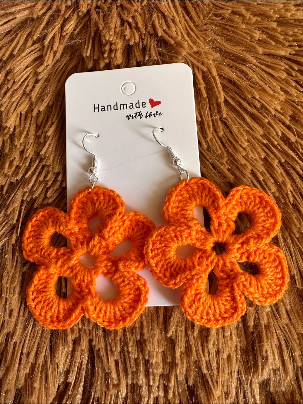 Orange Crochet Flower Earrings -